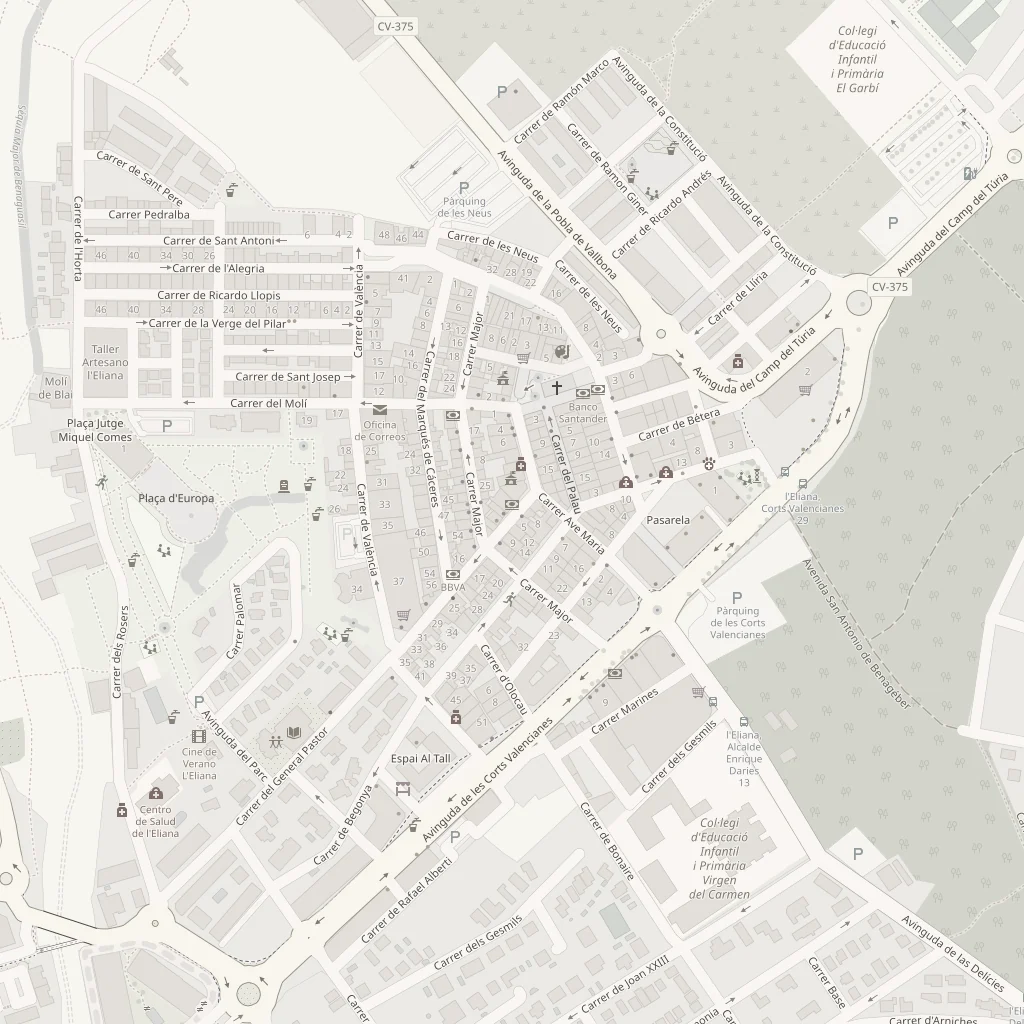 Mapa de L'Eliana con las dos sedes del coworking señaladas